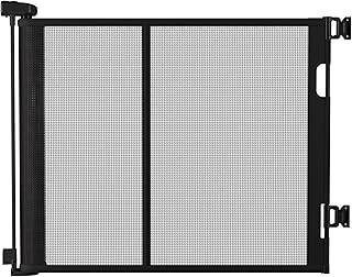 120″ Extra Wide Baby Gate – 34″ Tall Retractable Pet Gate for Large Openings, Hallways, Room Dividers – Mesh Safety Barrier for Indoor Outdoor Use, Black