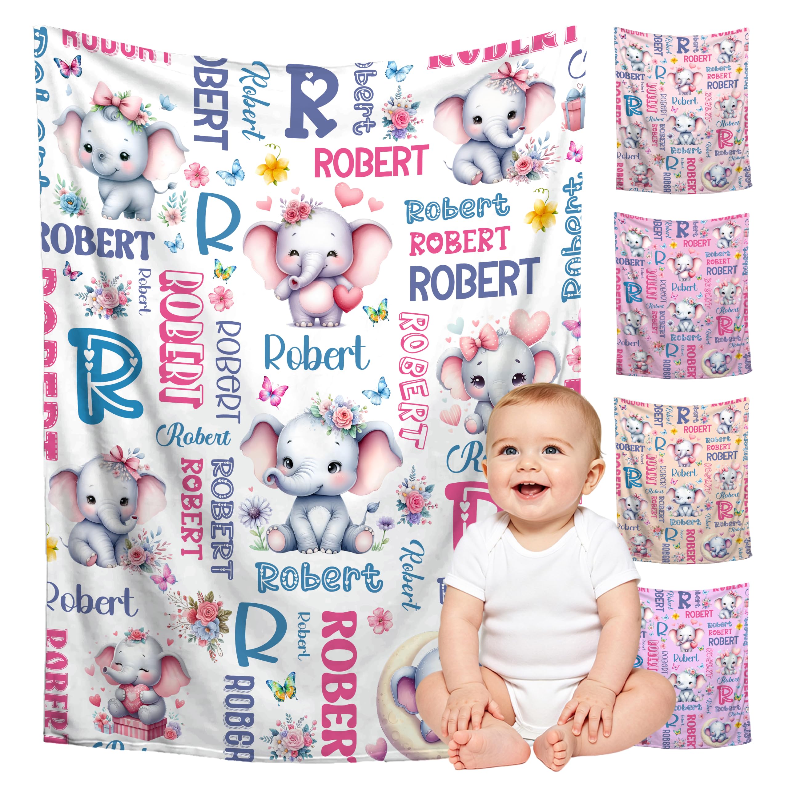 Custom Elephant Blanket for Boys Girls,Ultra Soft Personalized Gifts Baby Blanket,Customized Throw for Toddlers Newborn Stroller Crib,30"x40"