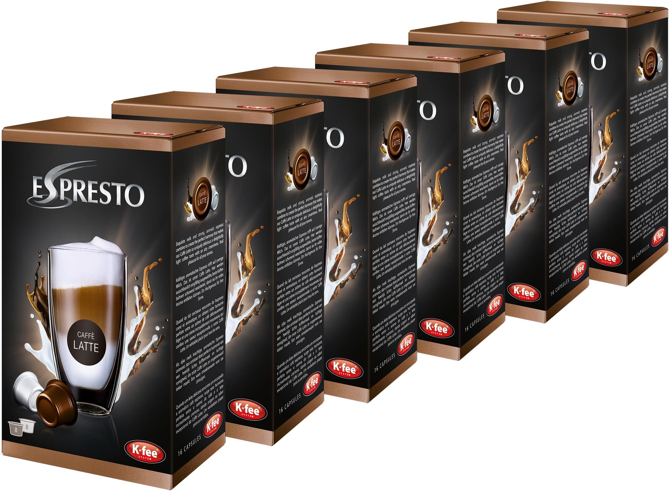 K-Fee Espresto Caffè Latte, Coffee, Latte Macchiato, Set of 6, 6 x 16 Capsules, 48 servings