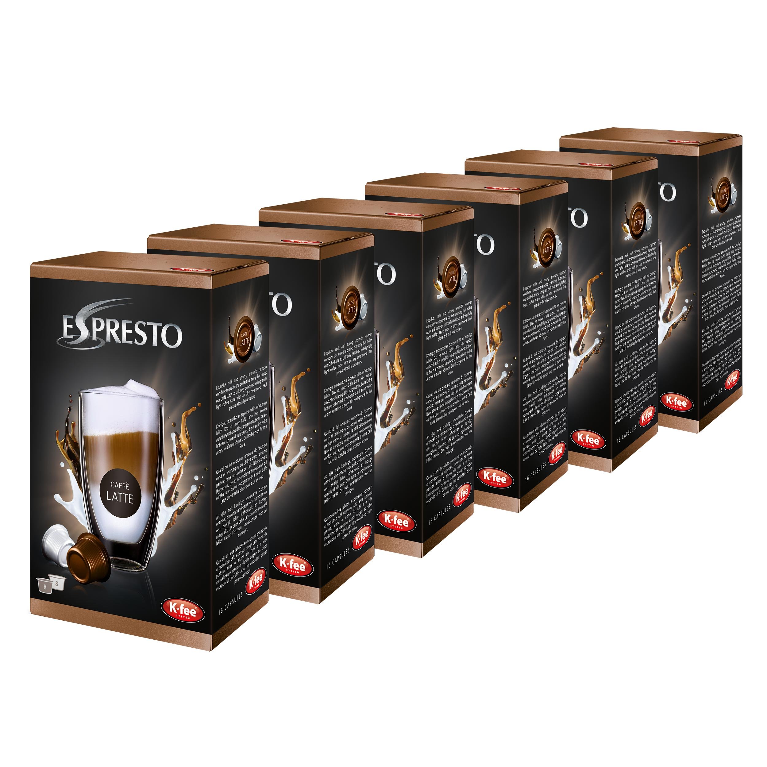 K-Fee Espresto Caffè Latte, Coffee, Latte Macchiato, Set of 6, 6 x 16 Capsules, 48 servings