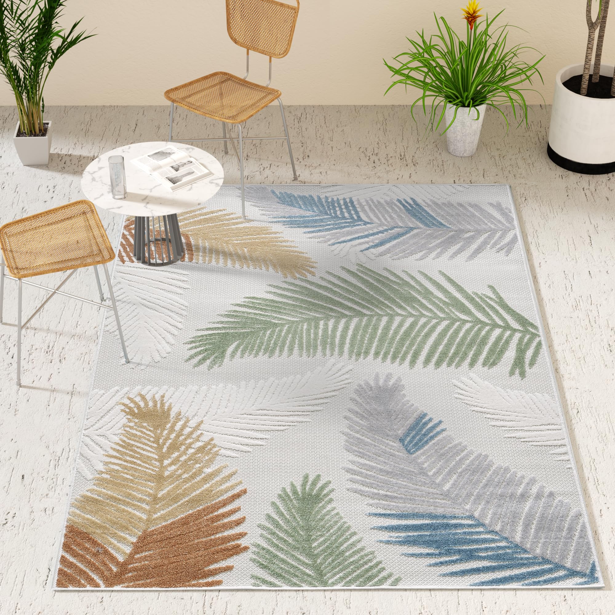 YUIlili Outdoor Rug, 4x6 Patio Area Rug, Tropical Indoor Outdoor Carpet, Washable with Water Hose, Perfect for Patio, Living Room, Garden, Veranda
