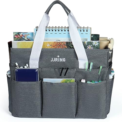 JJRING Bolsa organizadora de manualidades, organizador de arte grande con múltiples bolsillos, bolsa de costura gris para arte, manualidades,