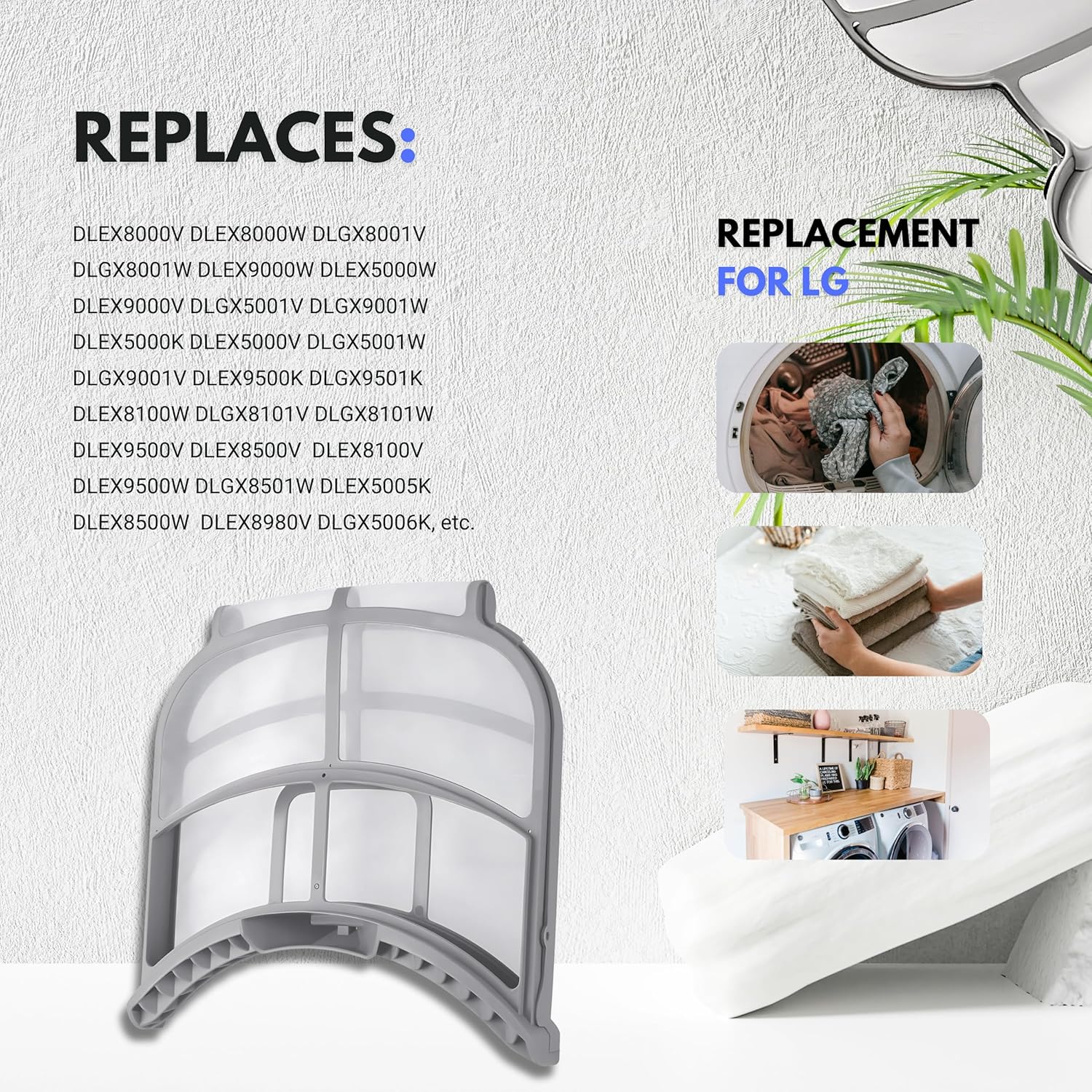 Dryer Lint Filter Screen fits LG DLEX8100W DLEX8500W DLEX8900B/00 DLEX9000V DLEX8980V DLEX9000W DLEX9500K DLEX9500V DLEX9500W DLGX5006K Dryers