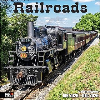 RED EMBER Railroads 2026 Wall Calendar 12 Month | 12" x 24" Open | Thick & Sturdy Paper | Holiday Gift | Train Calendar 2026