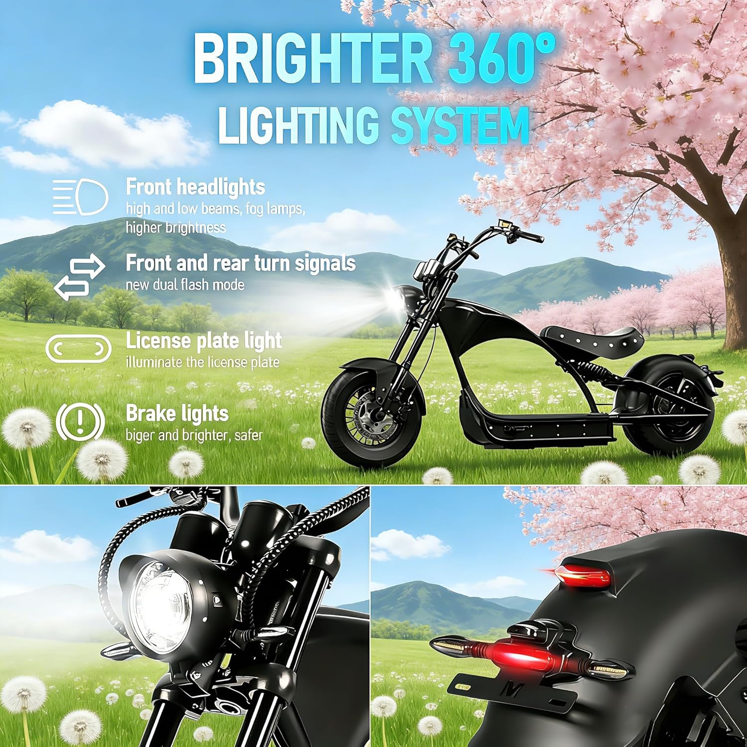 eAhora Upgraded M1P Pro Peak 6000W 50MPH Electric Motorcycle for Adults 55 Miles Long Range 60V 42AH 2 Persons Electric Moped Dual Batteries 110Miles Dual Hydraulic Brake Street Legal Motorcycle