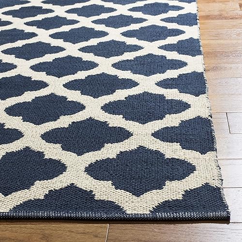 Miniatura 4 de SAFAVIEH Montauk Collection - Alfombra de pasillo, 2 pies 3 pulgadas x 7 pies, azul marino y marfil, hecho a mano, de algodón enrejado, ideal para