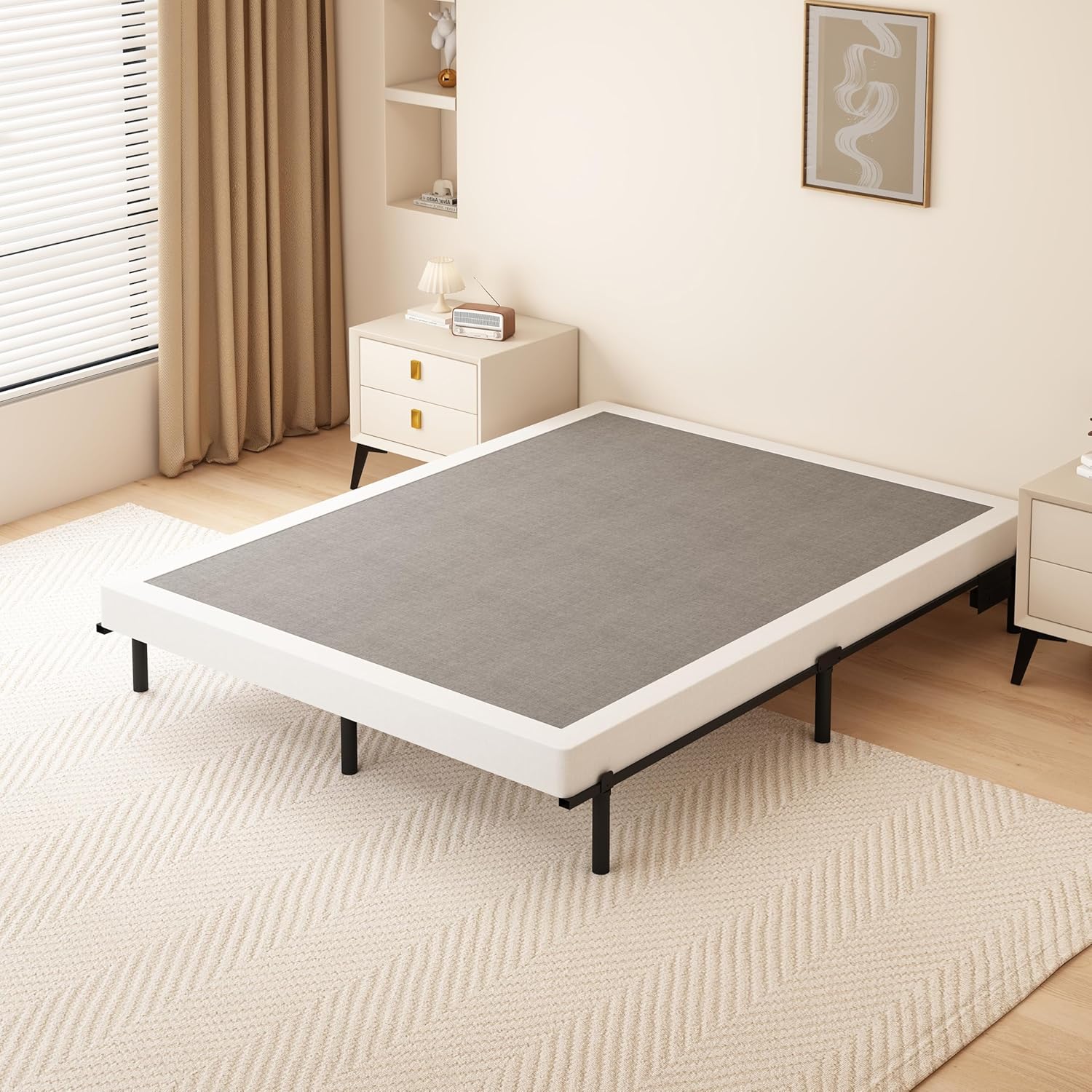 3 Inch Low Profile Box Spring King, 3000lbs Heavy Duty King Size Box Spring Bed Base Metal Mattress Foundation, Easy Assembly, Noise Free