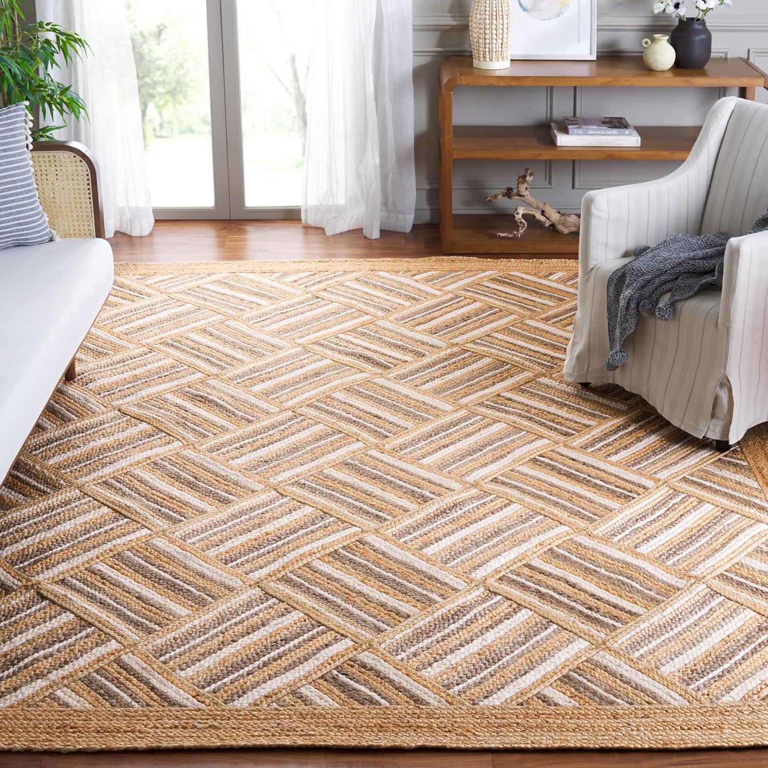 SAFAVIEH Area Rug 8x10 - Natural Fiber Collection - Large - Natural & Grey, Handmade Jute, Rustic Farmhouse Style, Ideal for Living Room, Bedroom, Dining Space (NF897A)