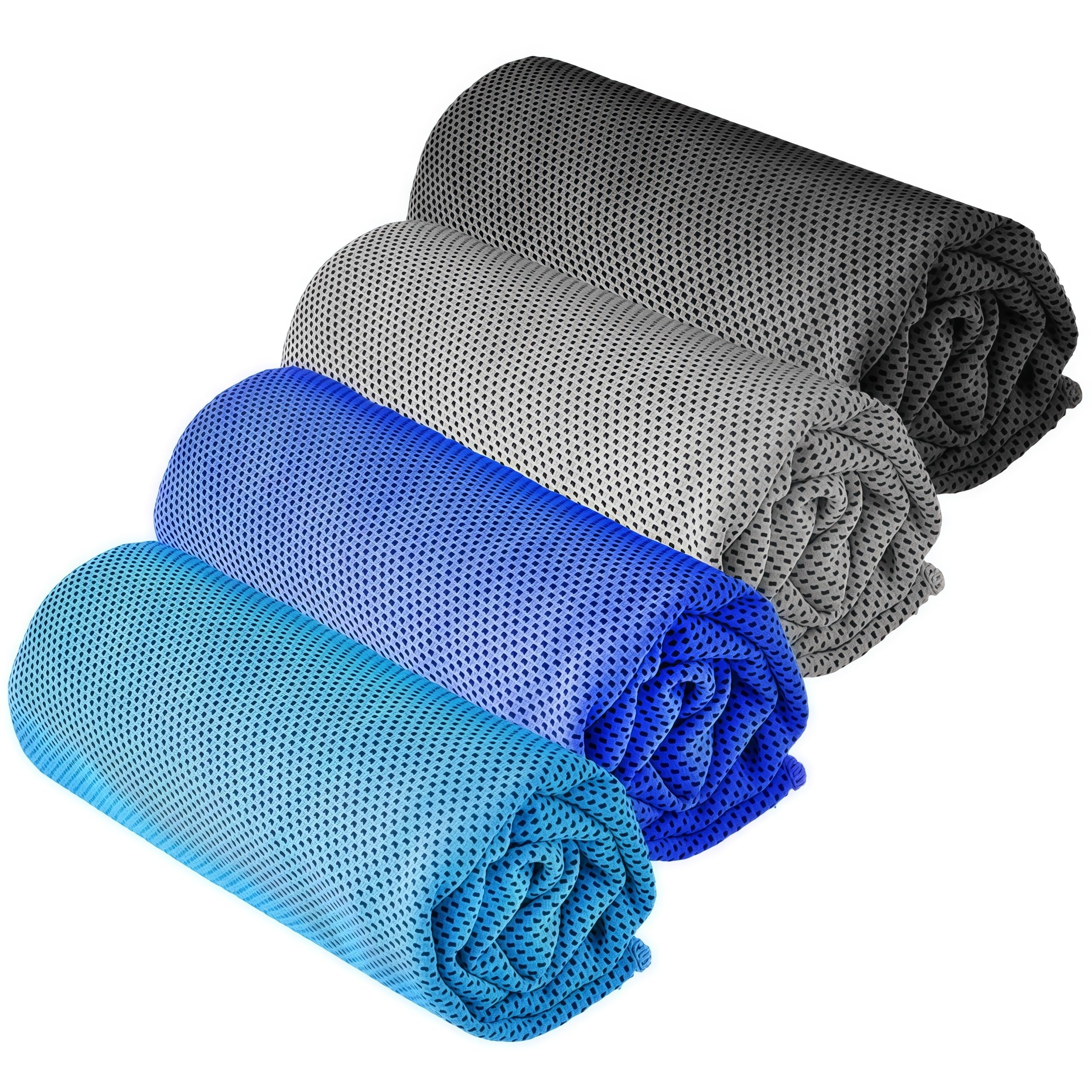 Yqxcc Light Blue/Dark Blue/Light Gray/Dark Gray 4 Pcs Cooling Towels | 120X30 Cm | Cool Cold For Neck | Microfibre Soft Breathable Chilly | For Sports Yoga, Golf, Gym, Camping, Running & More Activities