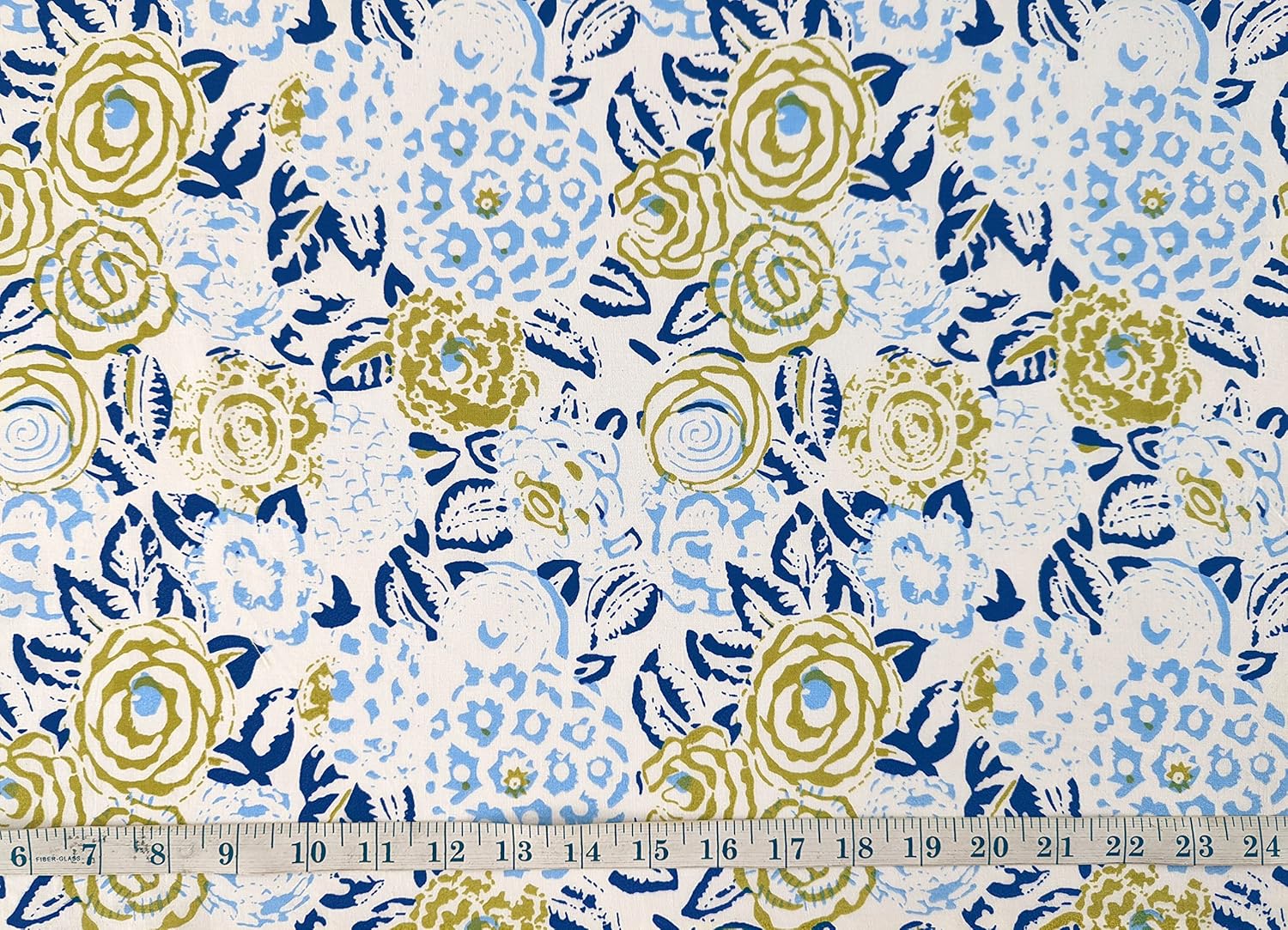 AVKA Studio Hand Block Print Fabric by The Yard - PRECUT 5 Yards 42 Inch Width - 100% Cotton Material - White & Blue Floral Pattern - Light Weight Indian Cloth for Making Summer Dress Tops Projects