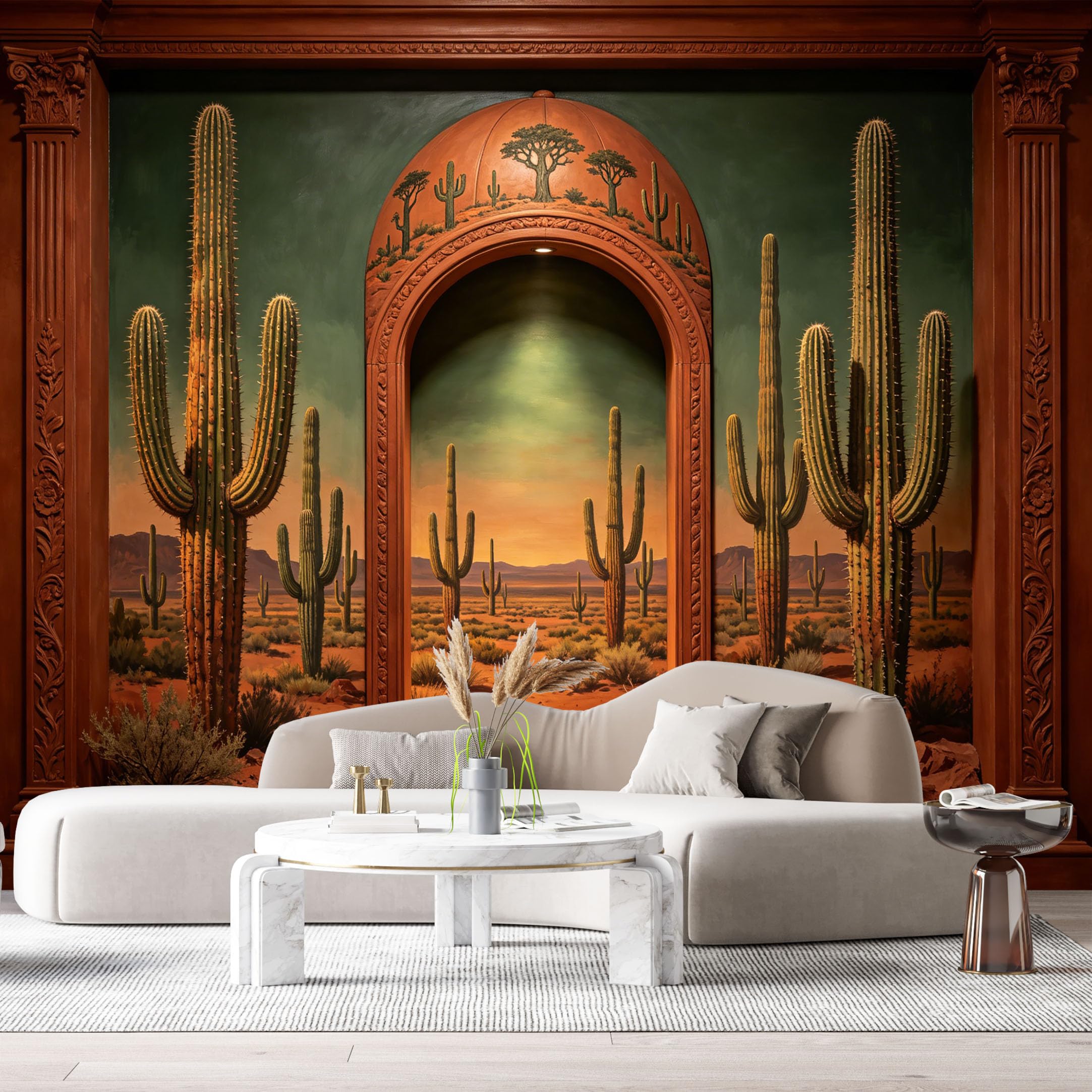 Custom Size Wall Murals Surreal Desert Landscape Cactus Archway Oil Painting 3D Trompe L'Oeil SelfAdhesiveWall Fabric Removable Wallpaper Wall Decor for Living Room Bedroom Bathroom