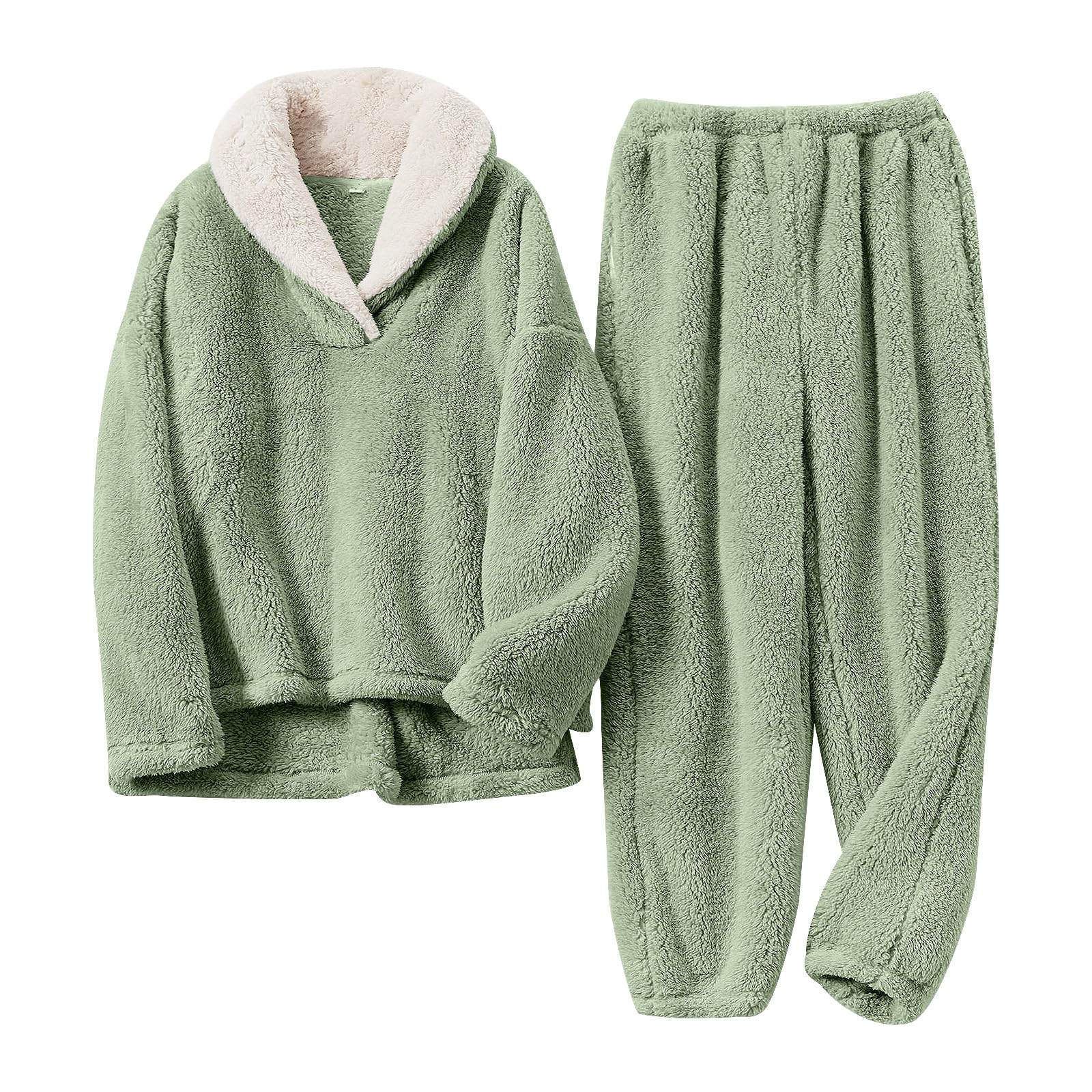 Fluffy Pajamas for Women Set Soft Comfy Fleece Pjs Pullover Pants Loose Plush 2 Piece Sleepwear Fuzzy for