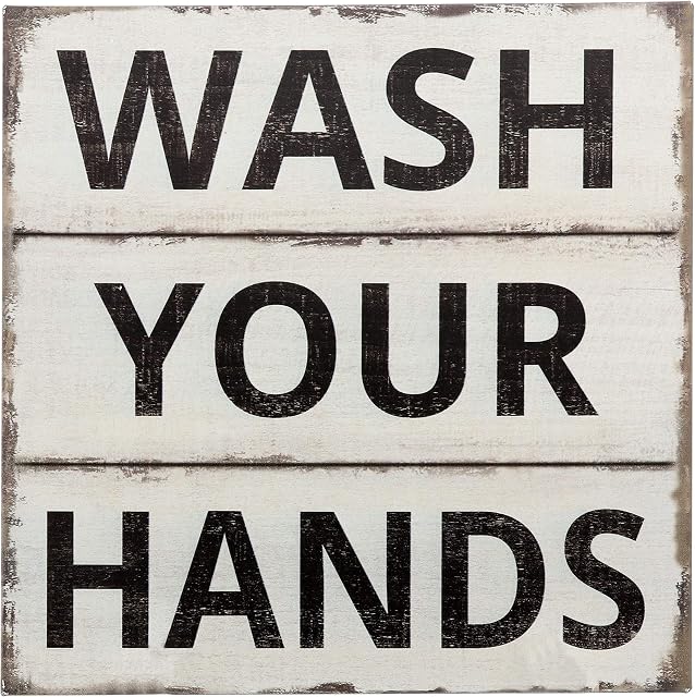 Barnyard Designs Wash Your Hands Sign, Primitive Country Farmhouse Bathroom Quotes Home Decor Sign, 28cm x 28cm