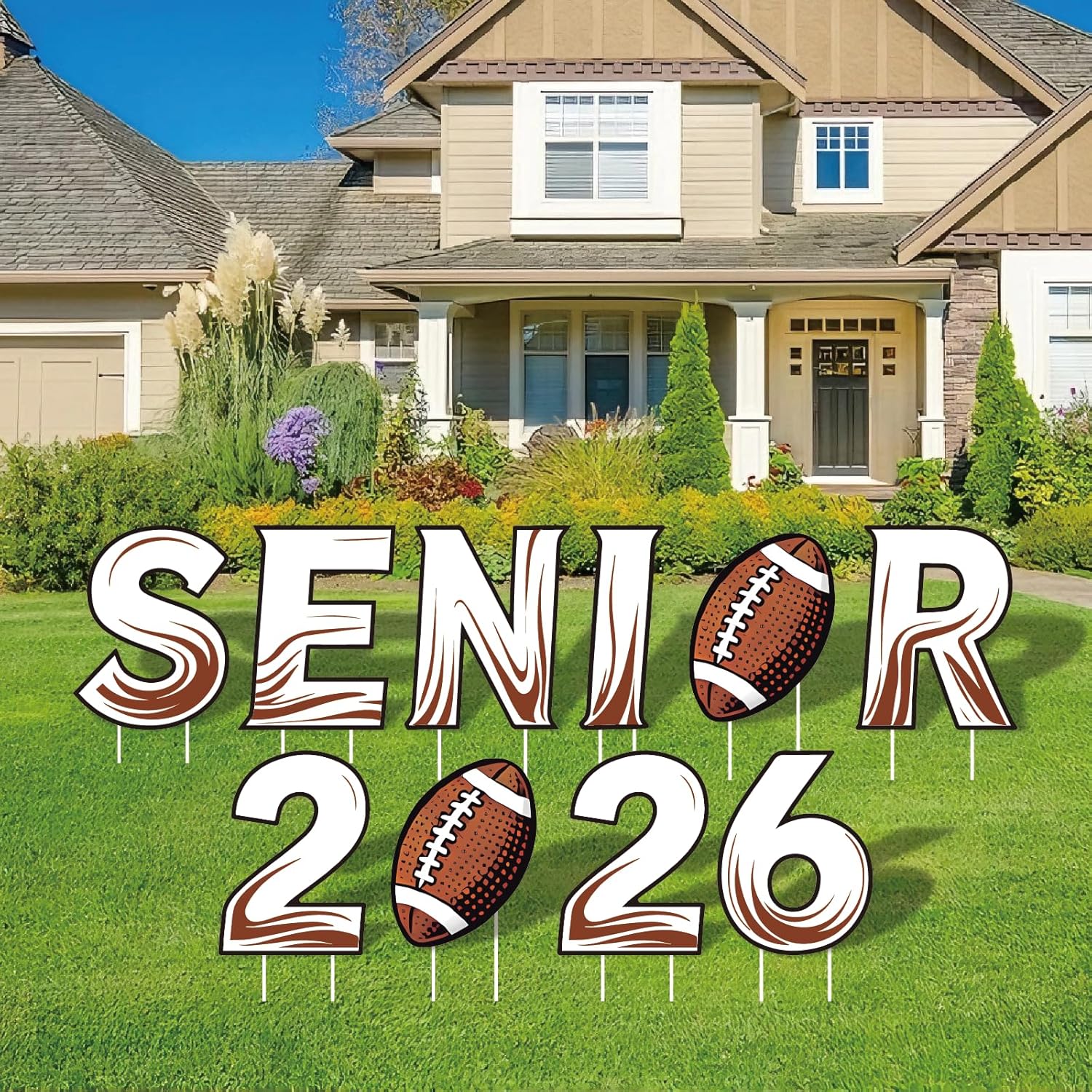 10 Pcs Football Yard Signs 2026 Senior Night Decorations – 15 Inch Large Class of 2026 Graduation Yard Signs with Stakes – Outdoor Football Theme Lawn Decor for Senior Night & Sports Party