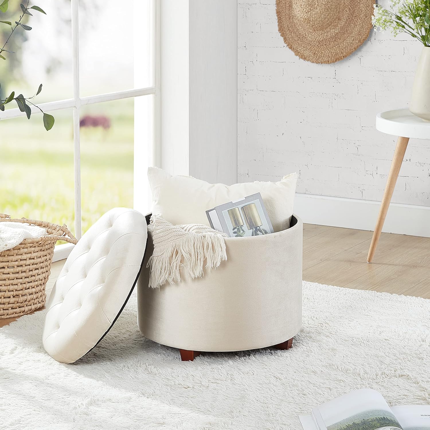 Decor Round Ottoman with Stora, Round Vanity Chair Stool