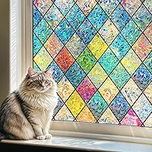 Qualsen Window Film 30 x 200 cm, Rainbow Effect Adhesive Film for Glasses, Diamond Pattern, Decorative Privacy Film for Home, Office, Kitchen