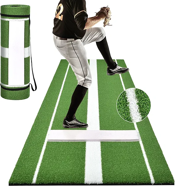 Shopsource Softball Pitching Mat, 10 x 3 FT Baseball Training Mat with Soft Rubber Pitching Mound for Indoor Outdoor