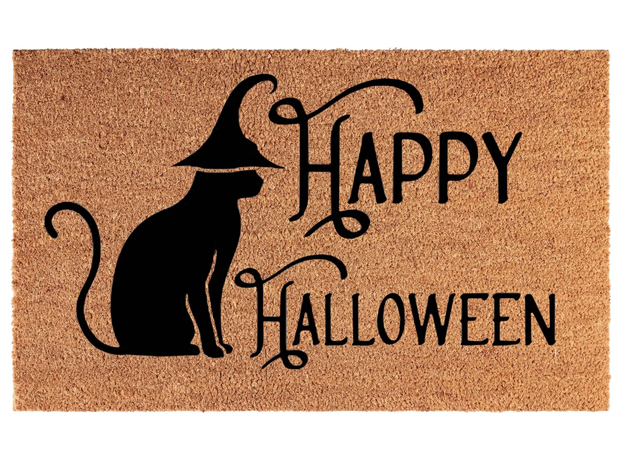 MYPURECORE Coir Door Mat (60x40cm) - Non-Slip & Absorbent, Indoor/Outdoor, Eco-Friendly - Ideal as Front Door, Entrance, Floor, Dirt Trapper, Washable (Happy Halloween).