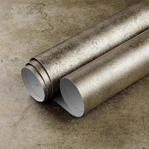 Miniatura 8 de LaCheery Papel tapiz de hormigón marrón metálico, para despegar y pegar, para dormitorio, impermeable, papel de contacto de cemento para paredes,