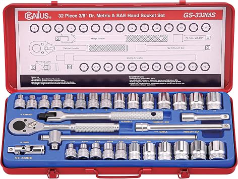 Genius Tools 32 Piece 3/8" Dr. Metric & SAE Hand Socket Set GS-332MS