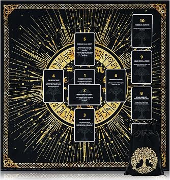 Knana Altar Cloth Witchcraft Velvet Tarot Mat Tarot Cloth for Reading with Celtic Cross Pattern - Tree