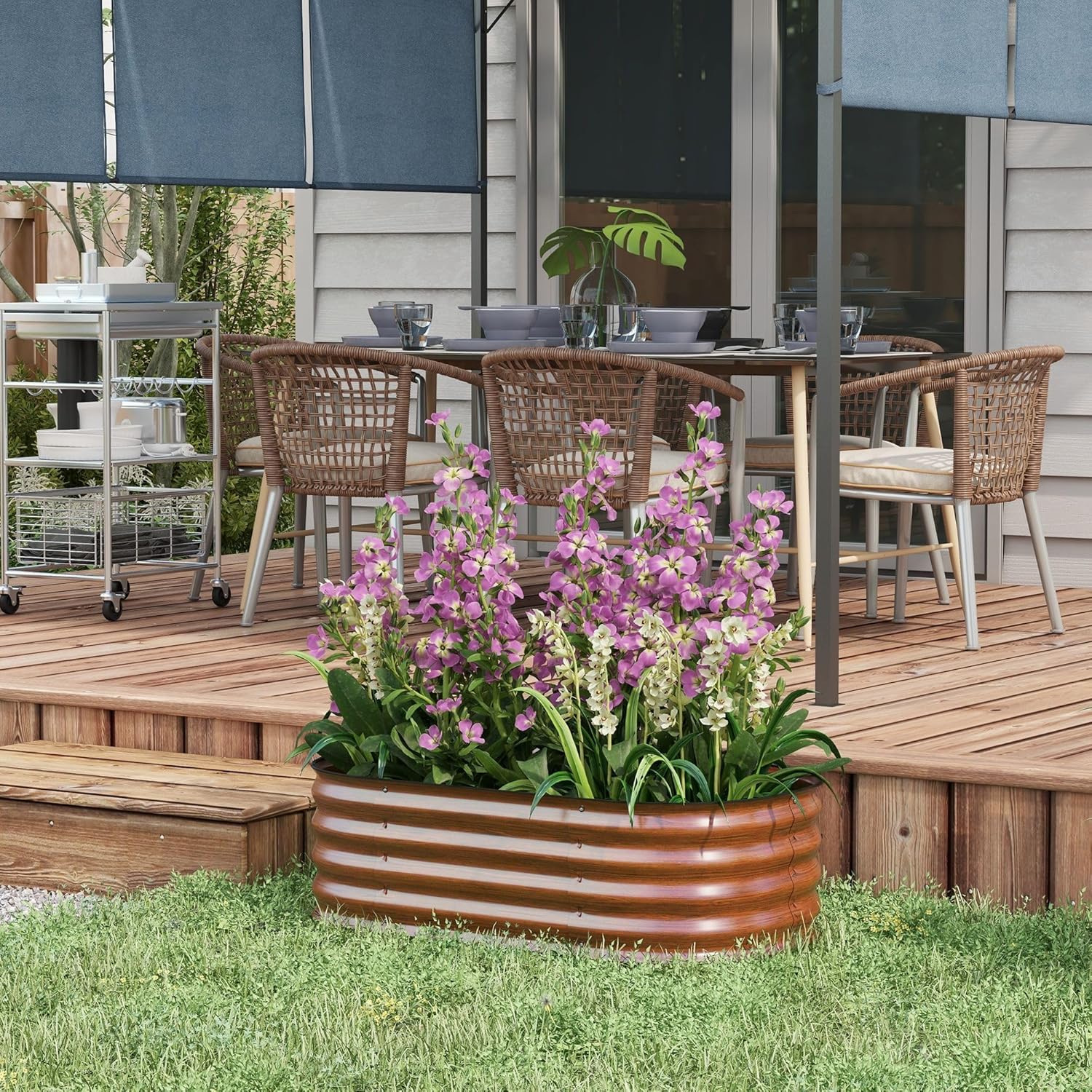 3.4 feet Vegetable Garden Bed Kit Galvanized with Safety Edging Rust-Resistant Durable Brown Color Easy Assembly Features