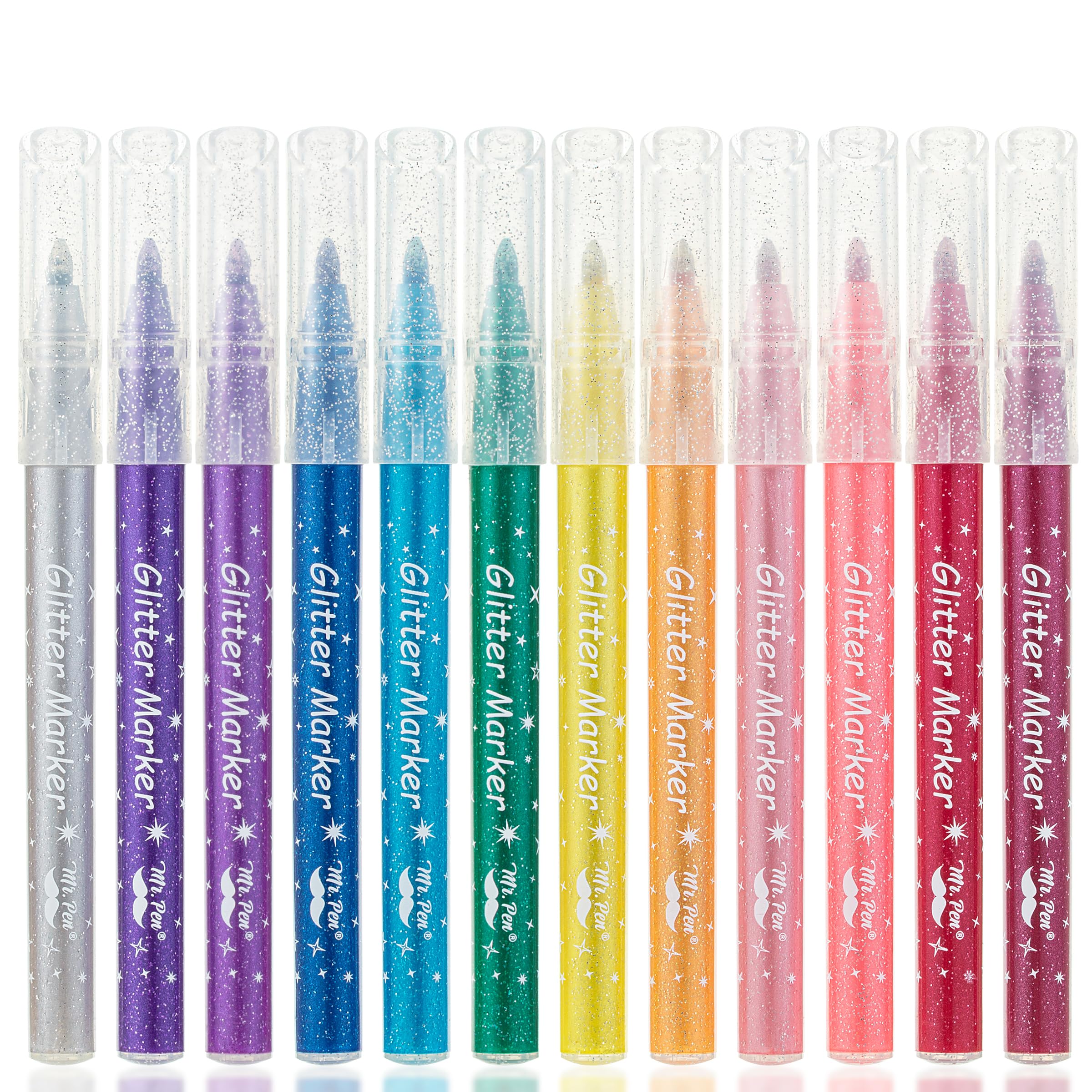 Mr. Pen- Glitter Markers, 12 pcs, Assorted Color, Medium Tip Glitter Markers for Kids and Adults, Journaling Markers