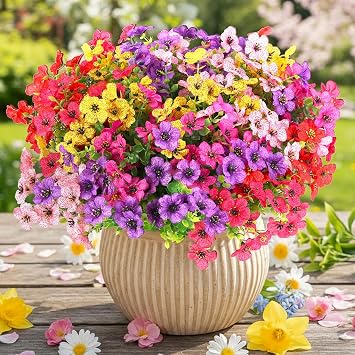 CEWOR Artificial Flowers for Outdoors UV Resistant Silk Daisy Flowers