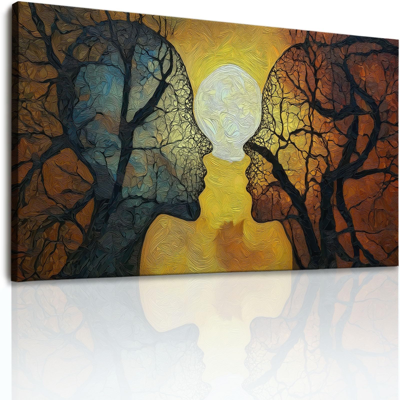 Generisch Cuadro sobre lienzo de 60 x 40 cm, para dormitorio, baño, decoración de pared, salón, salón, cara, árboles, ramas, murales, arte abstracto, póster sin marco, color amarillo