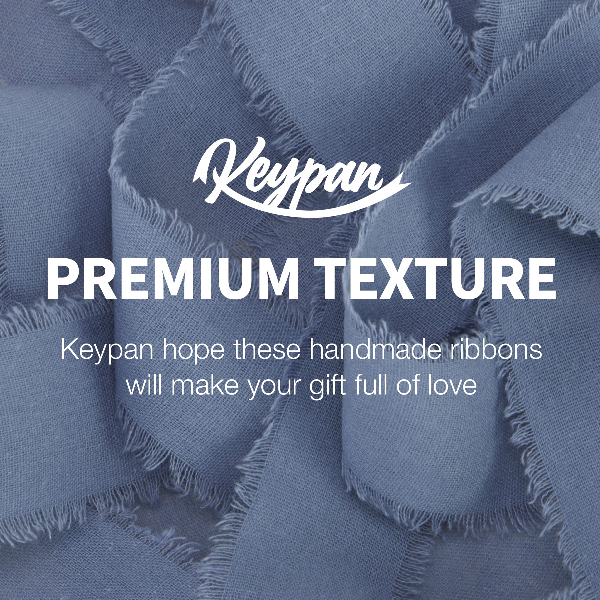 Keypan Cinta azul polvoriento para envolver regalos, cintas de flecos hechas a mano para manualidades, ramos de novia, invitaciones de boda, decoraciones de algodón, 3 rollos de 1.6 pulgadas x 5