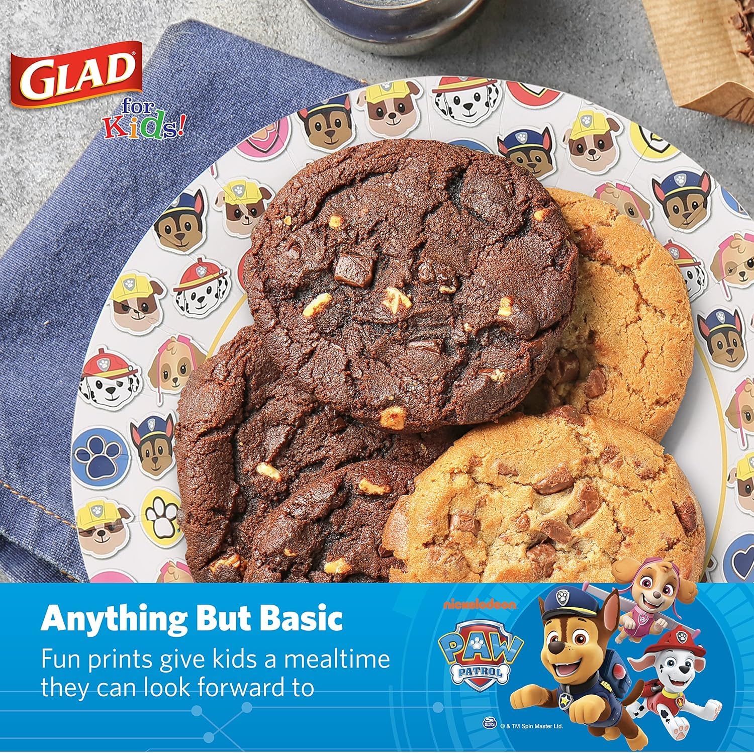 Glad Platos de papel desechables para niños, de Paw Patrol Emoji, a prueba de remojo, aptos para microondas, vajilla apta para niños para uso diario, 7 pulgadas, 20 unidades (paquete de 10)