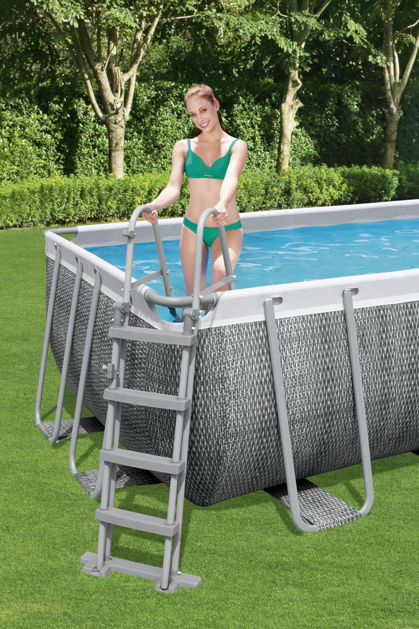 Bestway Piscina Power Steel Frame Rectangular 549 x 274 x 122 cm, Efecto ratán