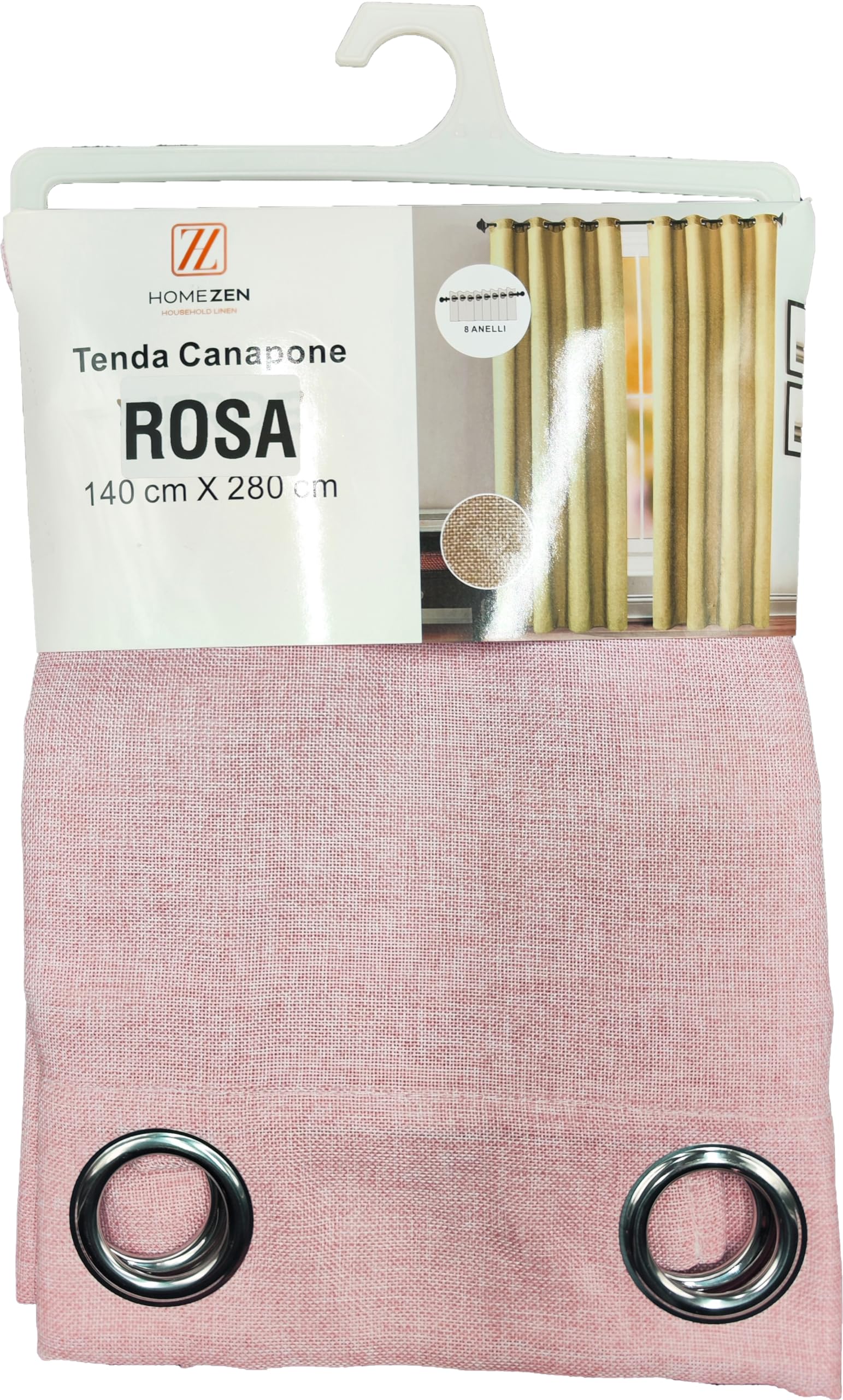 TENDA SINGOLA LINO 140X280 PANNELLO ANELLI SEMICOPRENTE ROSA