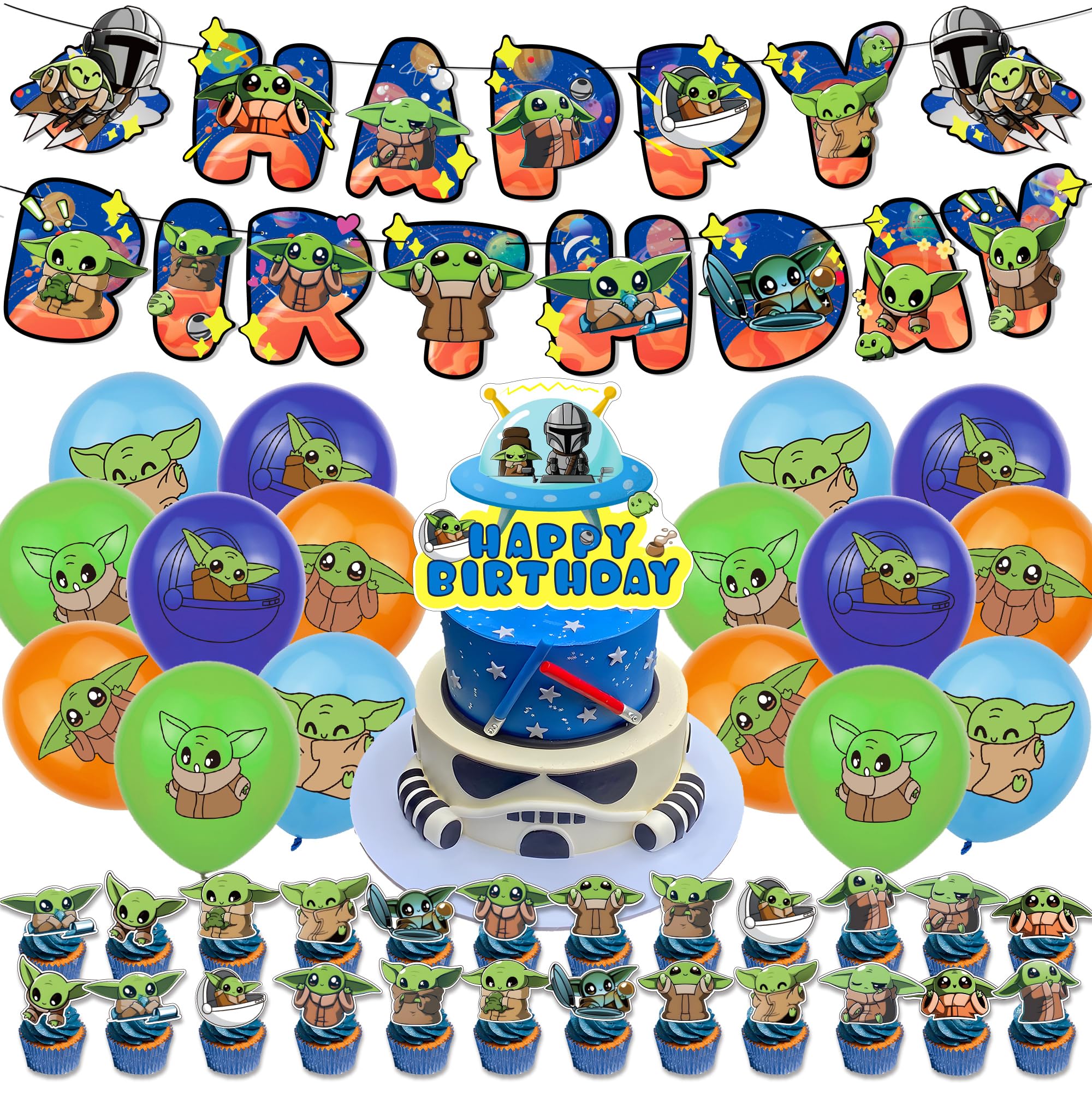 42Pcs Star Birthday Party Supplies, Star Birthday Party Decorations, Includes 1 Banner, 16 Latex Balloons, 1 Cake Topper, 24 Cupcake Toppers