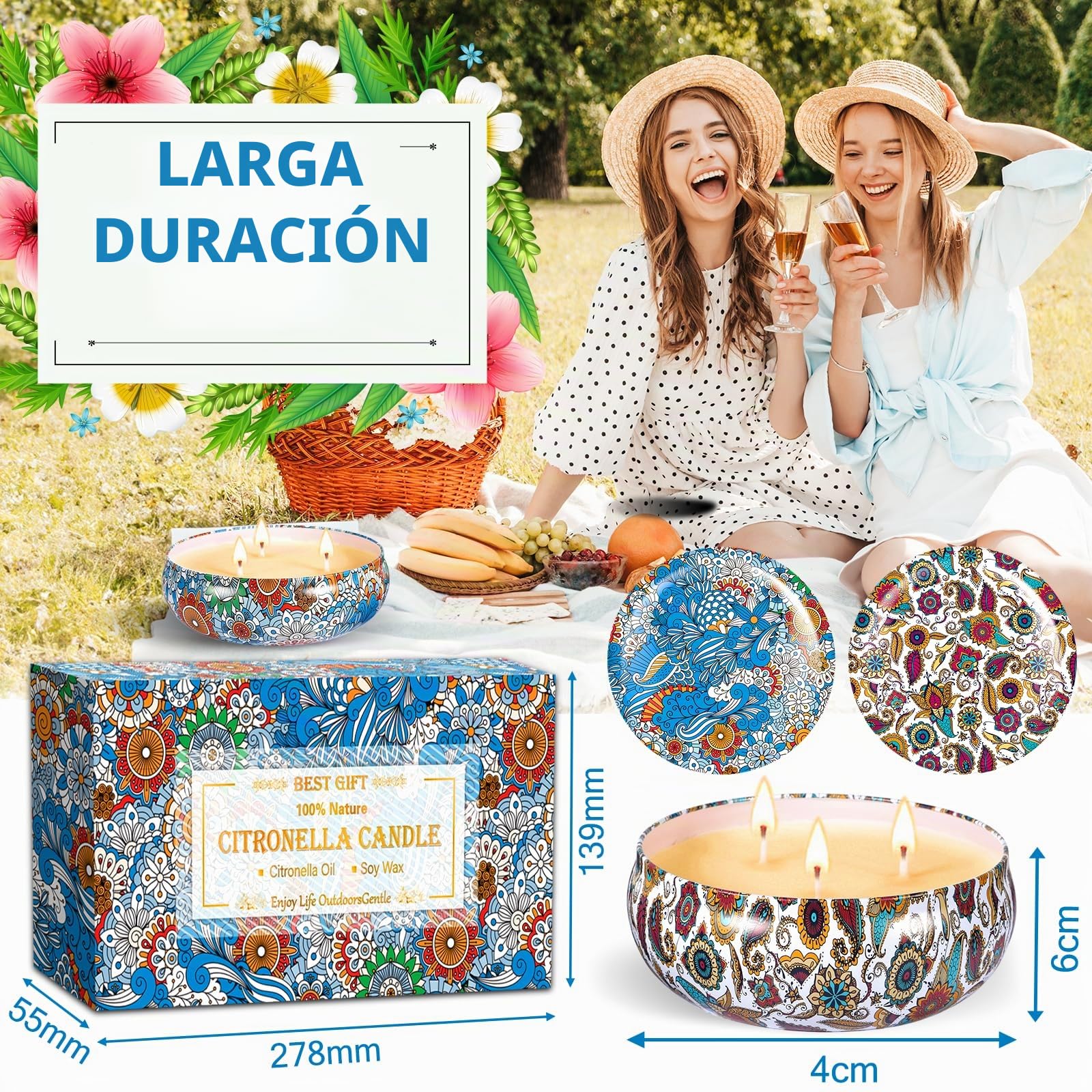 2 Piezas Velas Citronela Grande, Velas Perfumadas Regalo Originales para Profesora, Velas Aromáticas con Cera de Soja Natural y Aceite de Citronela, Vela de Citronela per Exterior Interior