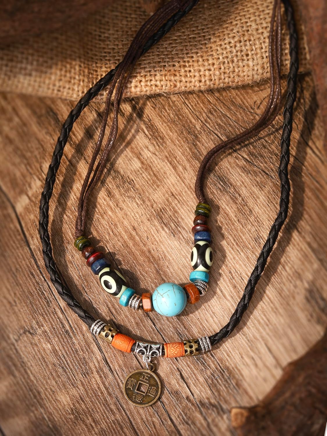 MINACHI Layered Boho Wood Bead Choker Necklace, Hollow Flower Charm, Personality Jewelry for Men and Women - Image 6