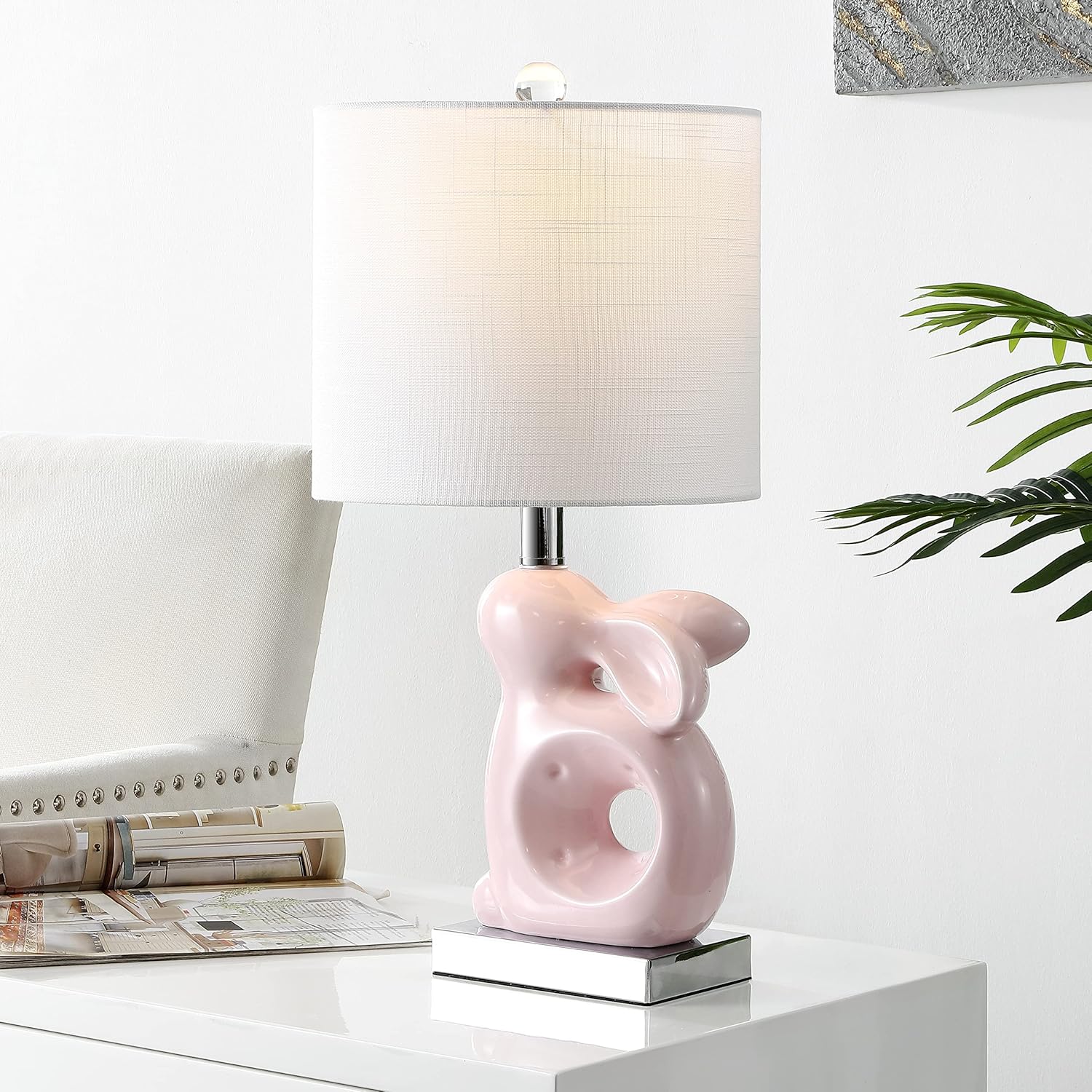 Safavieh Kids Lighting Collection Ruby Rabbit Pink Ceramic 19-inch Bedroom Living Room Home Office Desk Nightstand Table Lamp (LED Bulb Included)