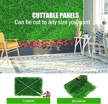 TOPDEEP 12 Pieces 24x 16 Artificial Boxwood Panel, Grass Wall Panel, Boxwood Hedge Wall Panels UV Protected Suitable for Artificial Green Wall Decor, Fence Garden Wedding Backyard Decor