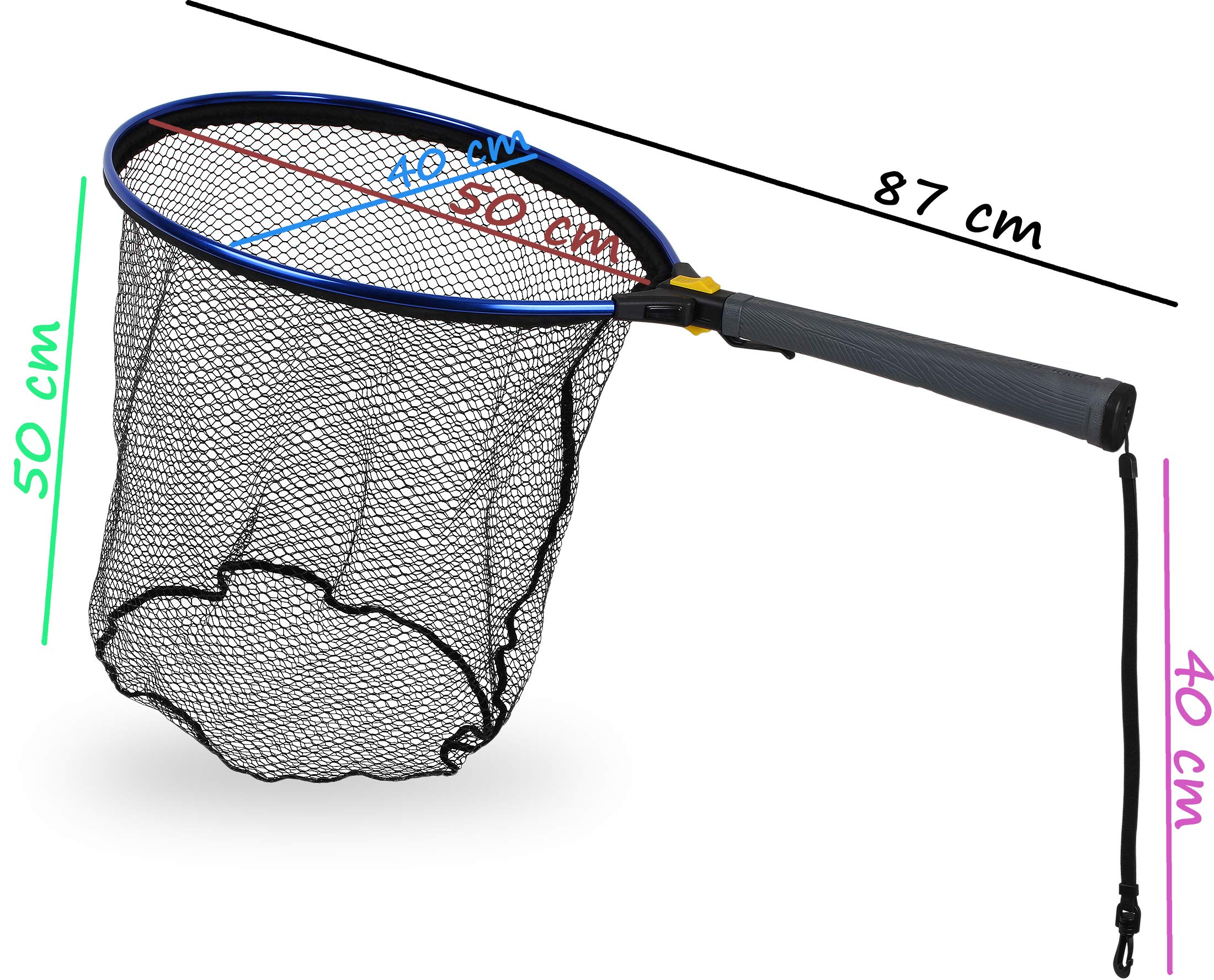 Storfisk fishing & more Klappbarer Watkescher mit gummiertem Netz, schwimmend, mit Halteclip und Karabiner