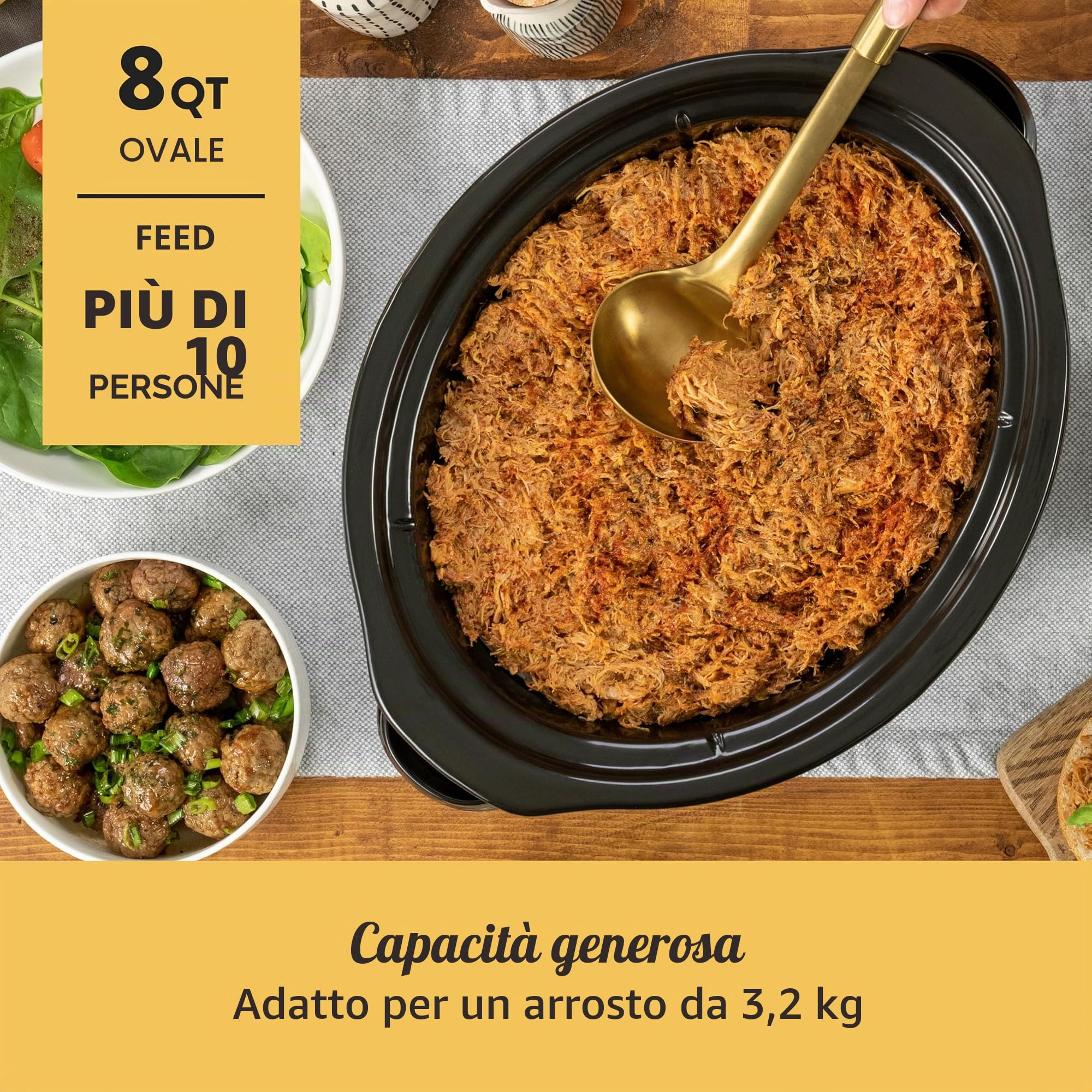 Crockpot Slow Cooker con regolazione automatica del calore e ricettario, in acciaio inox, nero