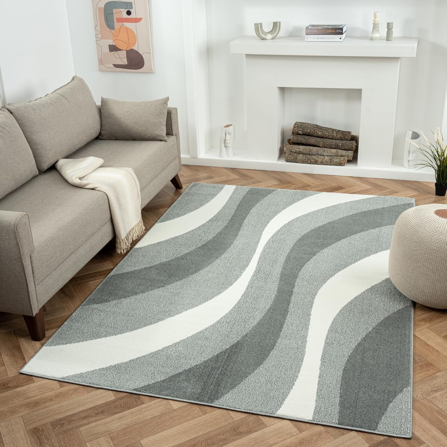 Rugs and More Swirl Rug, Large Living Room Rug in Trending Colours Hand Tufted & Carved Design