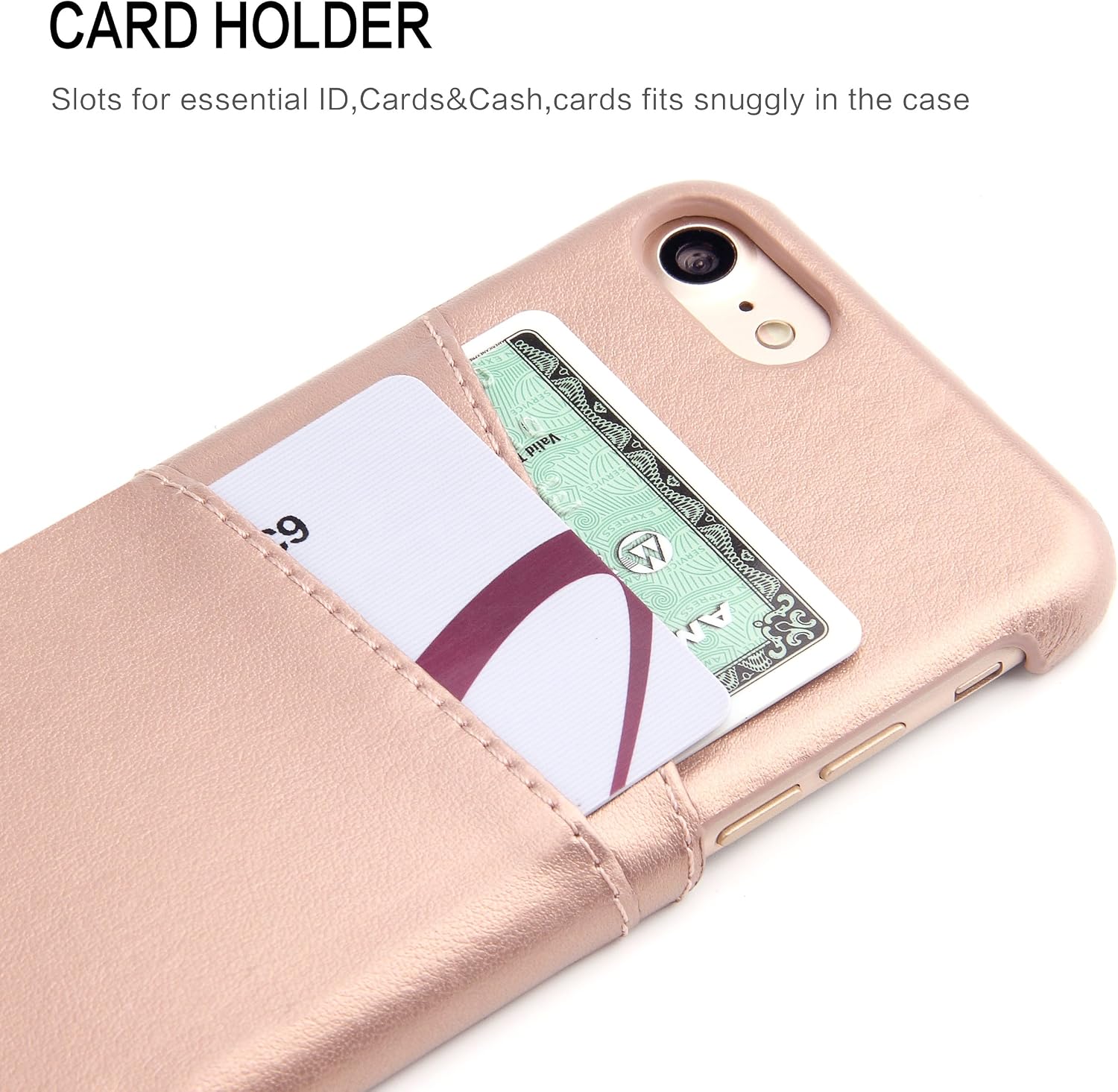 SOWOKO iPhone 8 Wallet Case, iPhone 7 Leather Card Case Ultra Slim Faux Leather Credit Card Slots ID Holder Shockproof Protective Cover for Apple iPhone 8 (2017) / iPhone 7 (2016) - Rose Gold