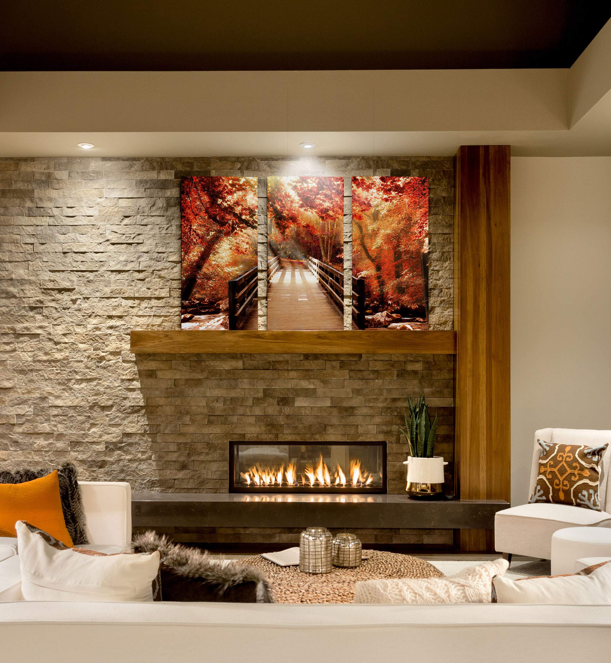 Amazon.com: Autumn Bridge 3 Panel Gallery Wrapped Canvas Autumn