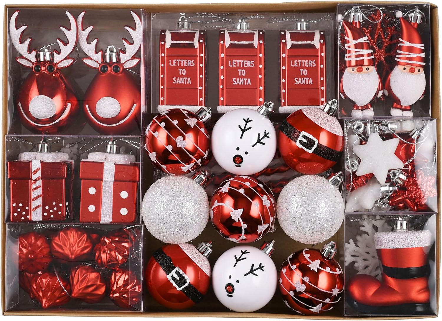 Valery Madelyn Christmas Ball Ornaments, 100ct Red and White Shatterproof Assorted Christmas Tree Decorations Set, Variety Traditional Hanging Hanging Ornament Bulk for Xmas Holiday Party Decor