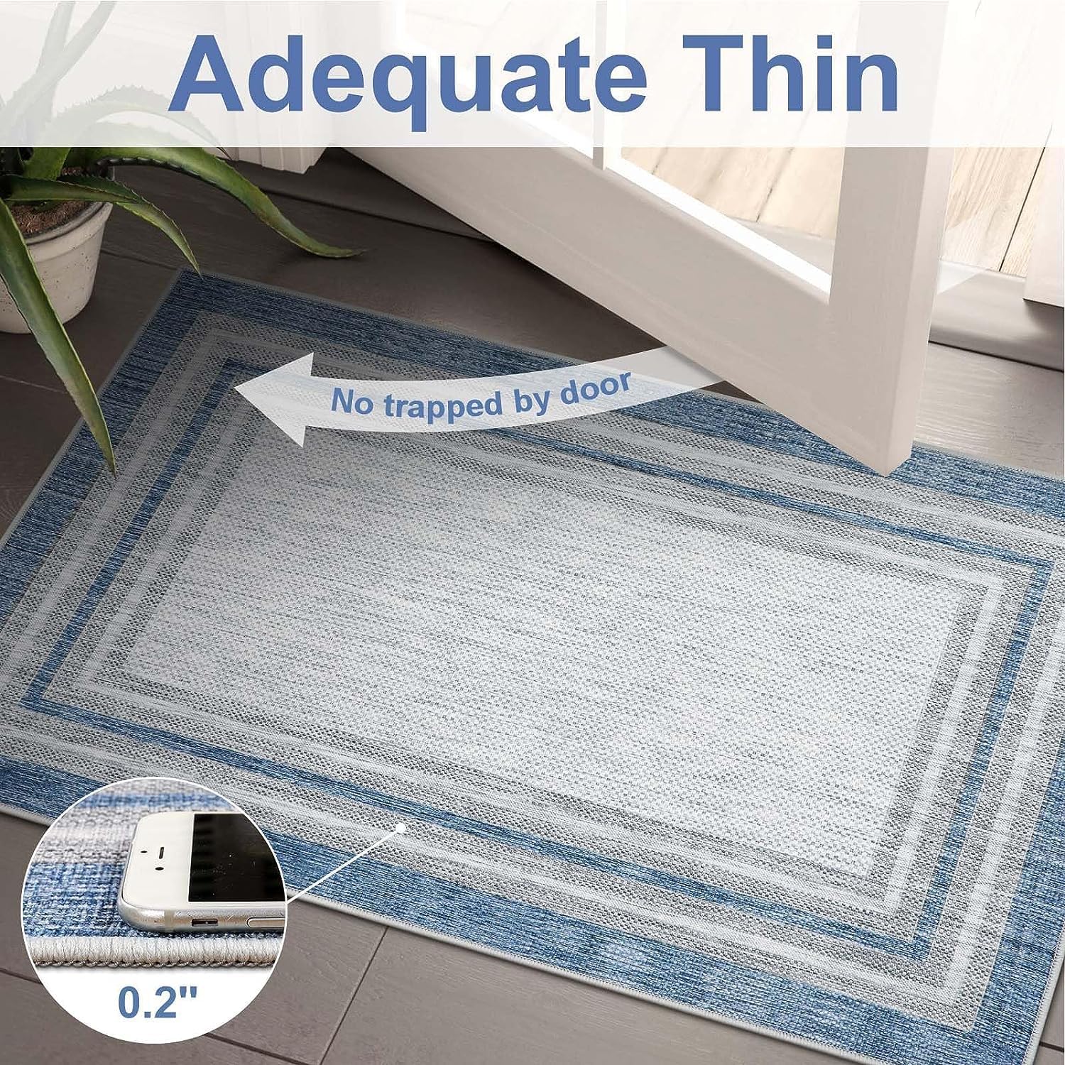 Beeiva Bordered Large Area Rug for Living Room, Modern 8x10, Machine Washable, Non Slip, Blue, Stain Resistant, Foldable, Printed Dining Room Rug for Bedroom, Office