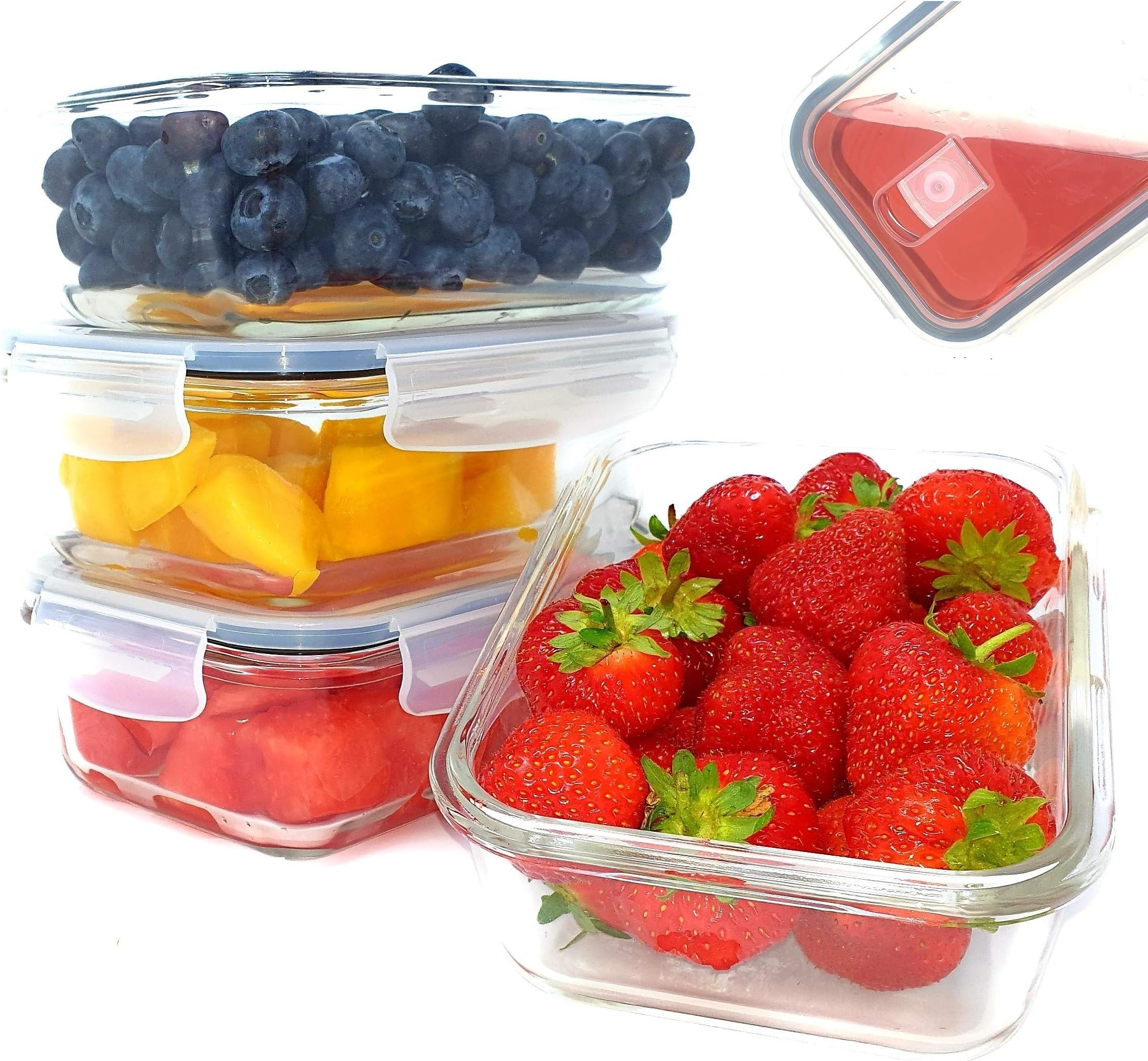 HW Products Glass Meal Prep Container, with Lids, Set of 4 Glass Storage Dishes with Steam Vents, Ideal Containers for Meals or Dry Foods, BPA Free 840ml, Perfect for Freezer, Fridge or Lunch Box