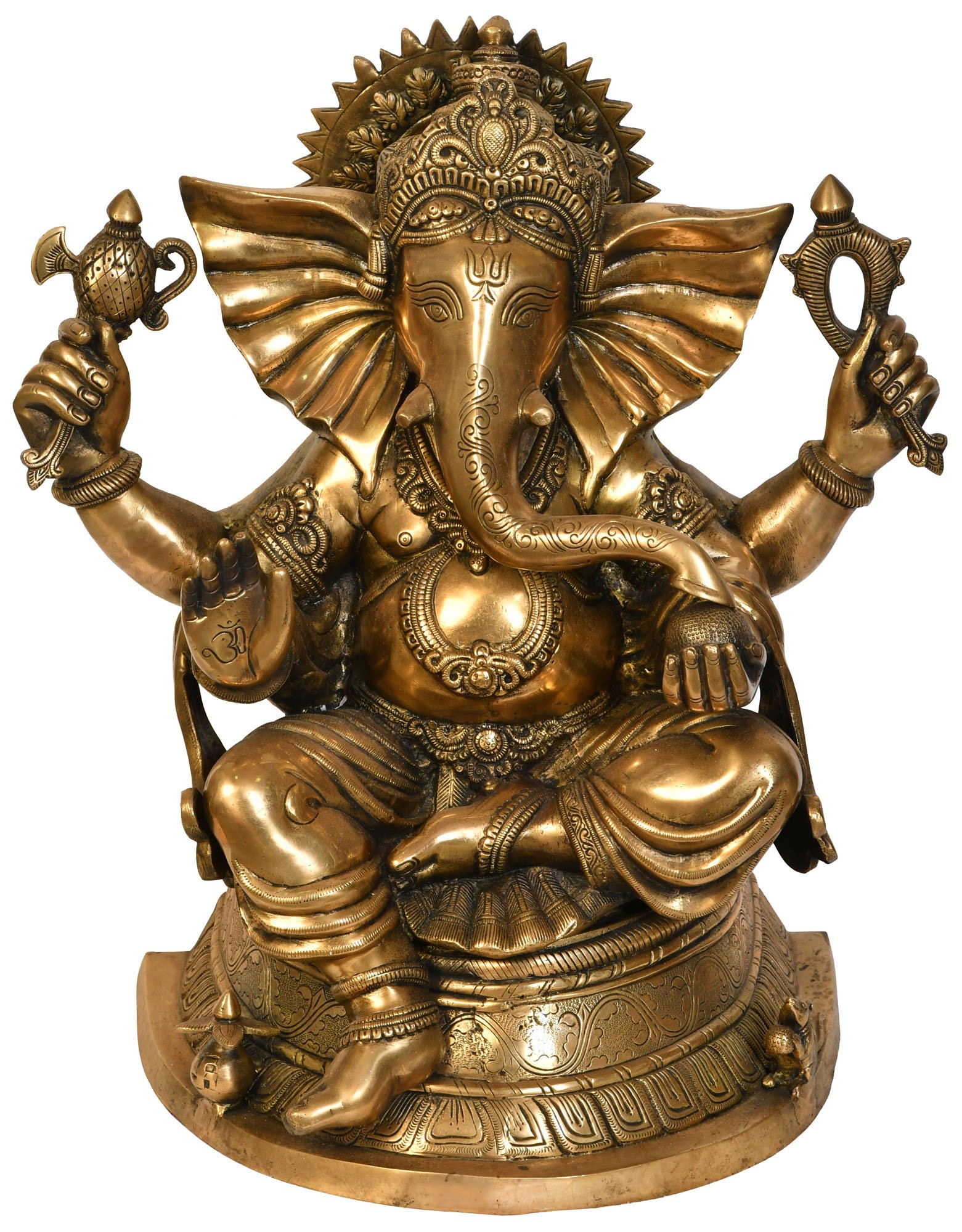 Exotic India Lord Ganesha with Winnow Like Ears - Brass Statue