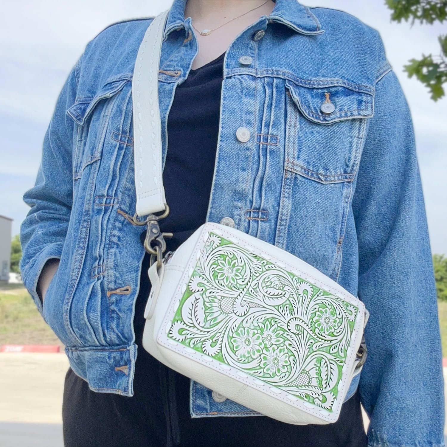 Myra Bag Western Hand-Tooled Leather Shoulder Bag for Women - Crossbody Floral Purse - Image 3