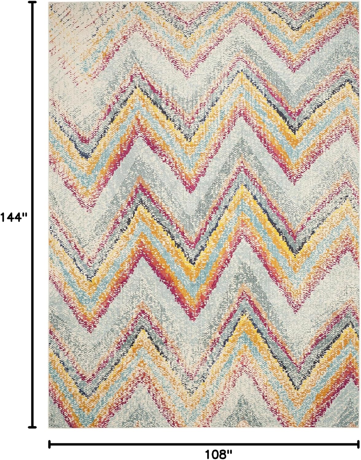 SAFAVIEH Monaco Collection Area Rug - 9' x 12', Multi, Boho Chevron Distressed Design, Non-Shedding & Easy Care, Ideal for High Traffic Areas in Living Room, Bedroom (MNC220F)