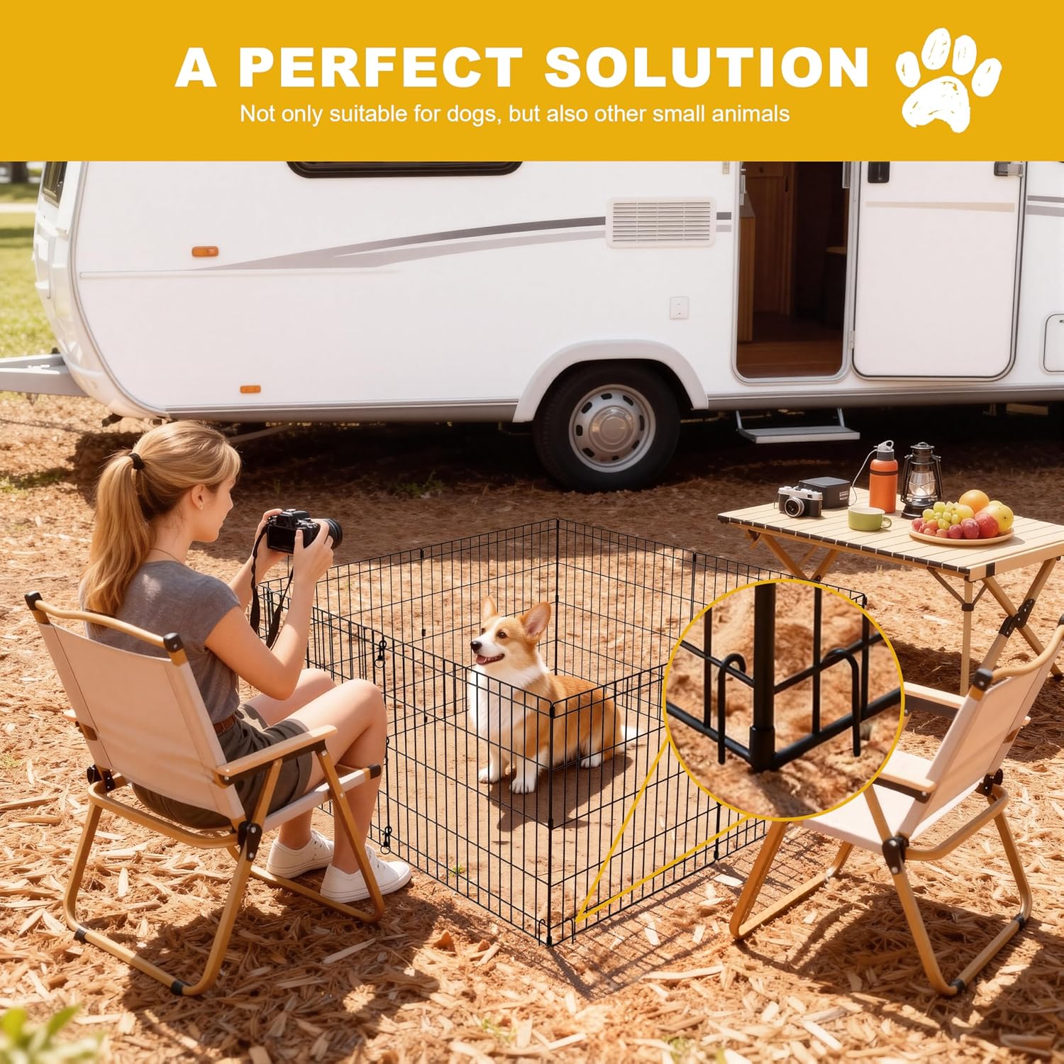 Dog Playpen, Foldable Metal Puppy Play Pen with Bottom Pad, 24x30in 8 Panels Dog Playpen with Door for Indoor Outdoor, Heavy-Duty Pet Exercise Fence for Small Medium Animals